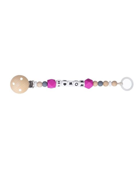 Pacifier clip Kikadu 'I Love Mom' pink (0+ months)