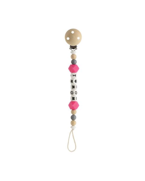 Pacifier clip Kikadu 'I Love Mom' pink (0+ months)