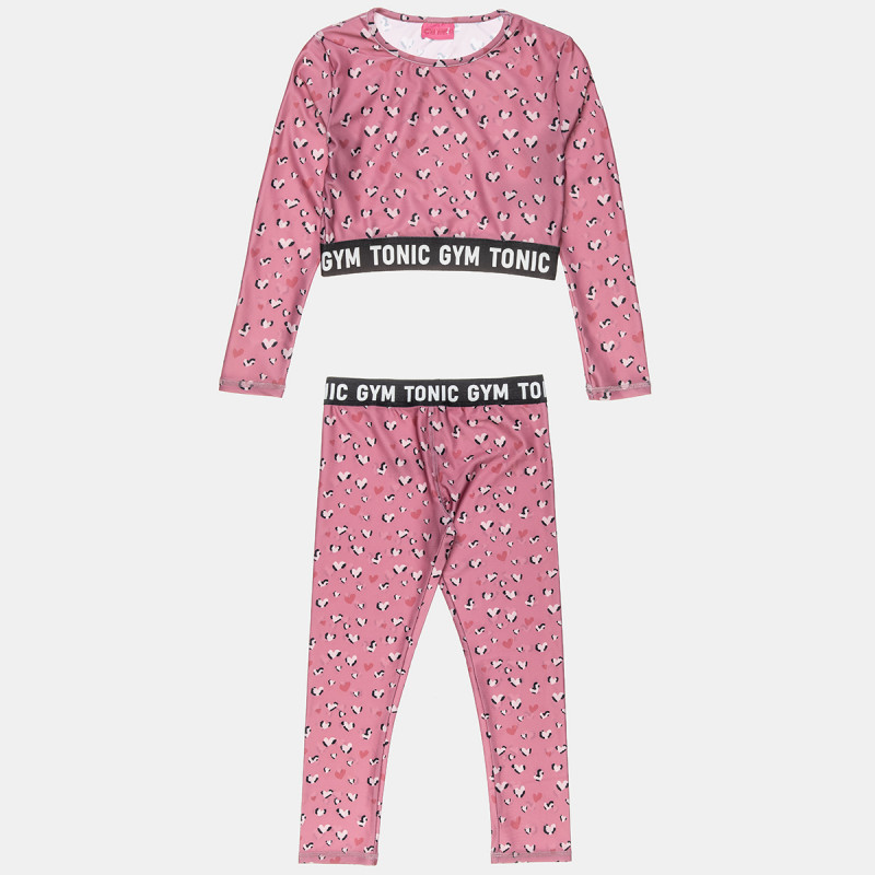 Set Gym Tonic crop top and leggings with hearts pattern (6-16 years)