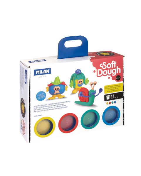 Kit 4 cans 116 g Soft Dough with tools Funny faces (3+ years)