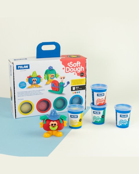 Kit 4 cans 116 g Soft Dough with tools Funny faces (3+ years)