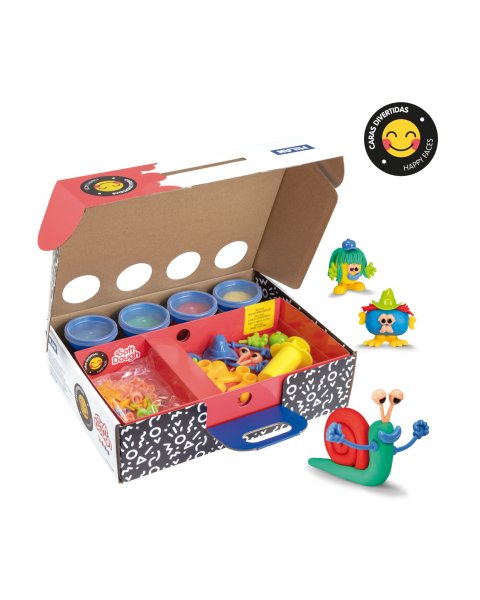 Kit 4 cans 116 g Soft Dough with tools Funny faces (3+ years)
