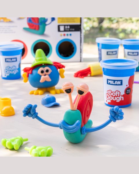 Kit 4 cans 116 g Soft Dough with tools Funny faces (3+ years)