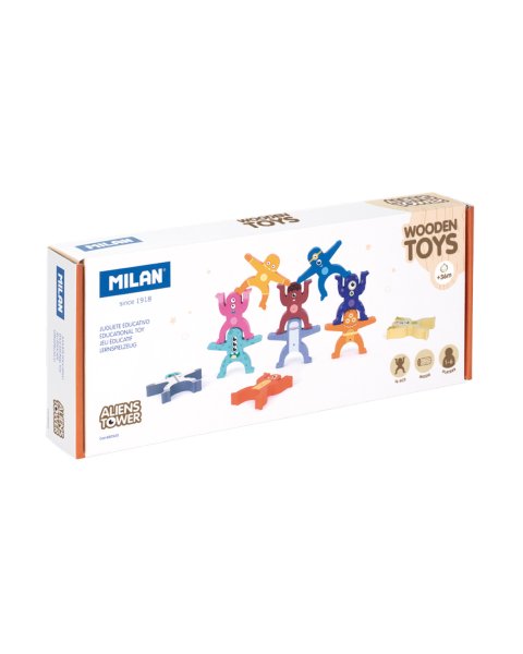 Aliens Tower stacking figures, wooden educational toy (3+ years)