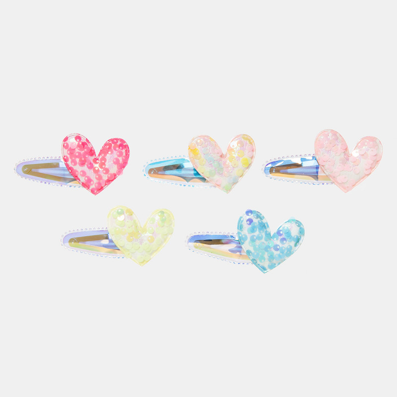 Hair clip hearts with sequins 5-pieces