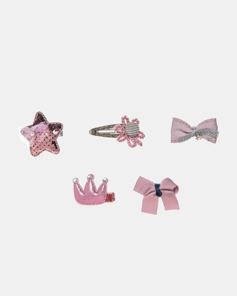 Hair clip 5-pieces with glitter and strass