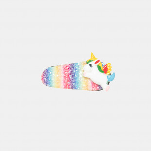 Hair clip with glitter and unicorn design