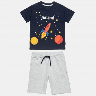 Set Five Star t-shirt and shorts with print spaceship (12 months-5 years)