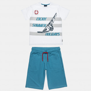 Set Five Star t-shirt with navy design and shorts (6-16 years)