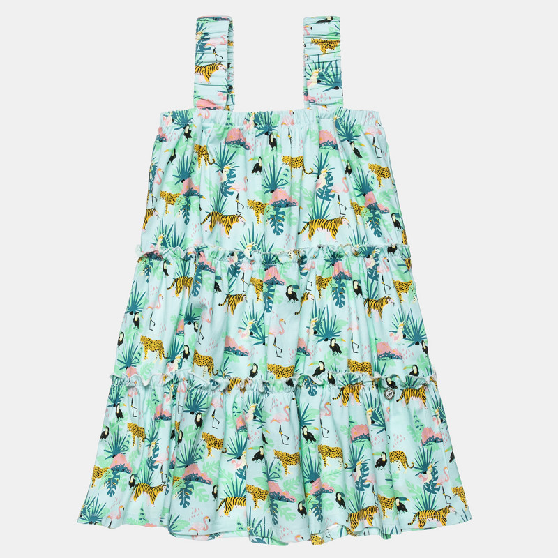 Dress with tropical pattern and ruffles (6-14 years)