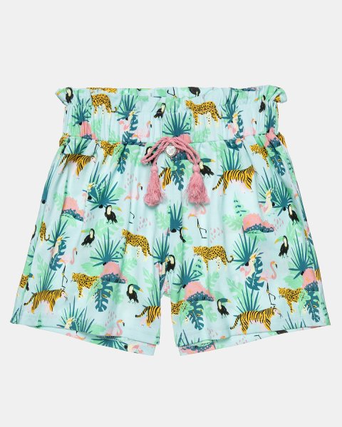 Set crop top and high waisted shorts with tropical pattern (6-16 years)