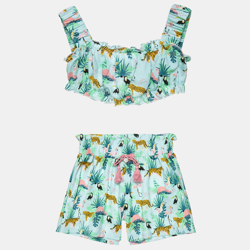 Set crop top and high waisted shorts with tropical pattern (6-16 years)