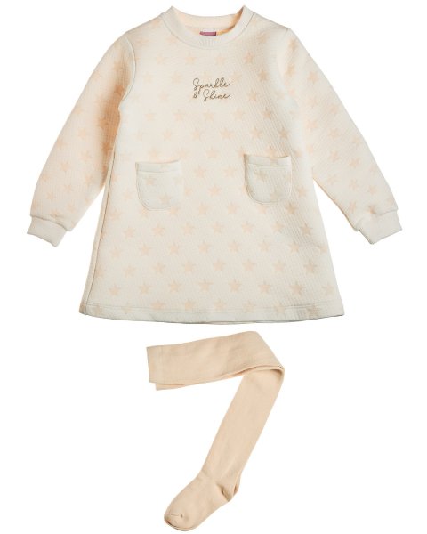 Dress cotton fleece blend with embroidery and tights (6 months-4 years)