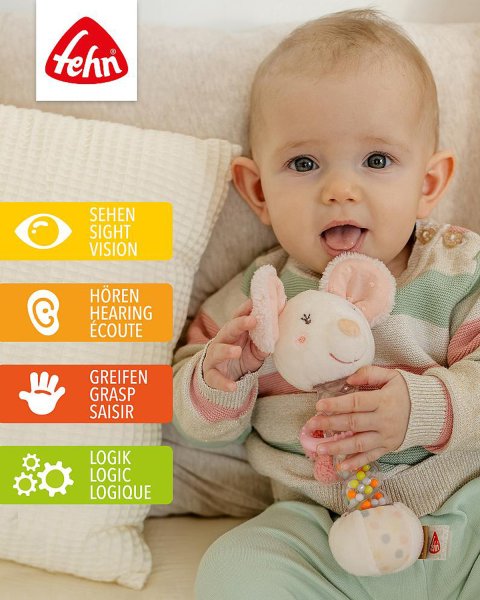Motoric Toy mouse Fehn with Rattle Stick 19cm (3+ months)