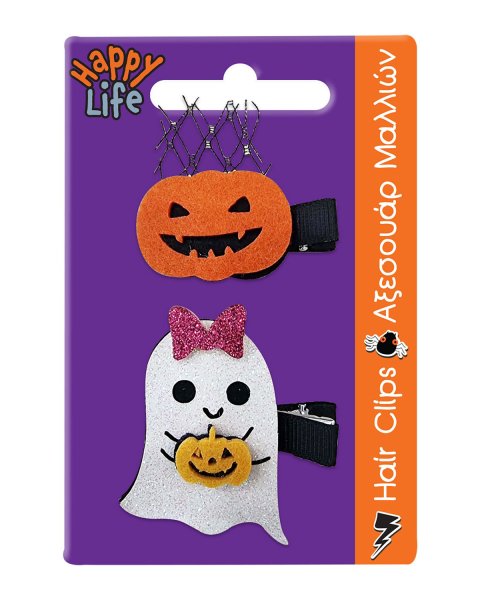 Set of 2 Halloween hair clips (ghost and pumpkin)