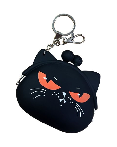 Silicone coin purse keychain with a Halloween cat