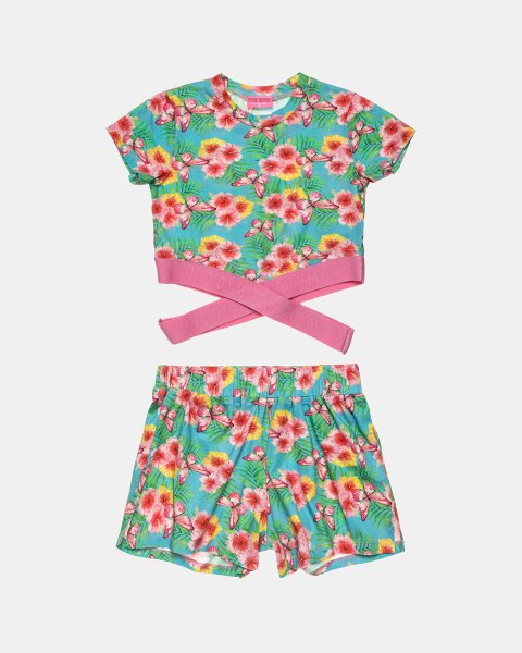 Set Gym Tonic with flowers pattern (6-16 years)