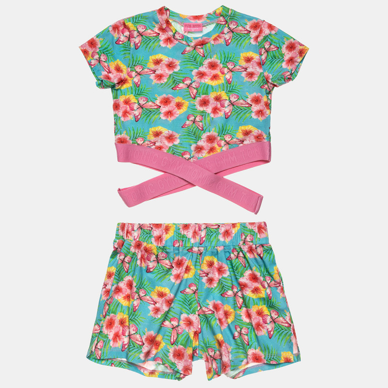 Set Gym Tonic with flowers pattern (6-16 years)
