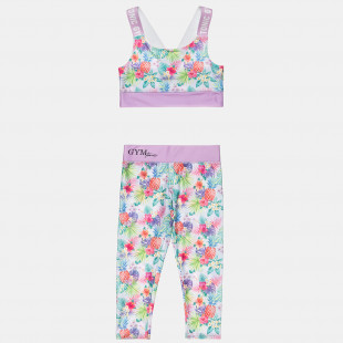 Set Gym Tonic crop top and leggings with tropical pattern (6-16 years)