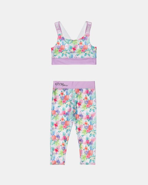 Set Gym Tonic crop top and leggings with tropical pattern (6-16 years)
