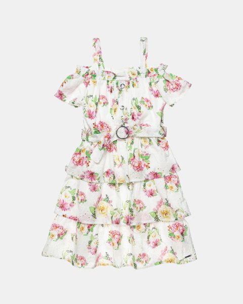 Dress with cutwork embroidery and ruffles (6-14 years)
