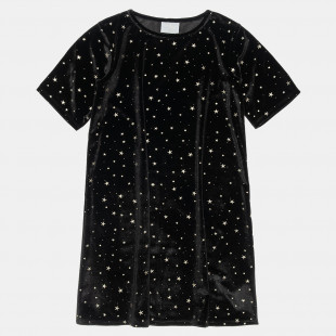 Velour dress with gold stars pattern (6-16 years)