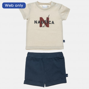 Set Nautica beige top with print and shorts (6 months-3 years)