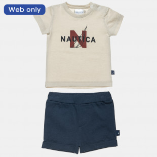 Σετ Nautica μπεζ μπλούζα με τύπωμα και σόρτς (6 μηνών-3 ετών)