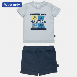Σετ Nautica γκρι μπλούζα με τύπωμα και σόρτς (6 μηνών-3 ετών)