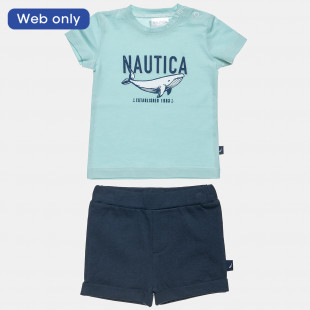 Σετ Nautica μέντα μπλούζα με τύπωμα και σόρτς (6 μηνών-3 ετών)