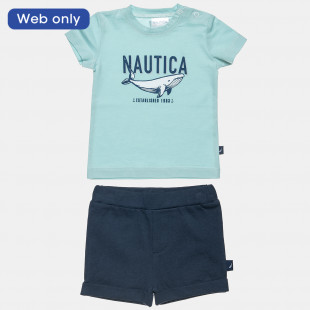 Set Nautica menta top with print and shorts (6 months-3 years)