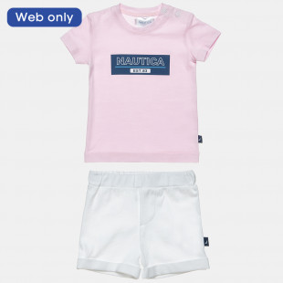 Set Nautica pink top with print and shorts (6 months-3 years)