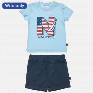 Σετ Nautica σιελ μπλούζα με τύπωμα και σόρτς (6 μηνών-3 ετών)