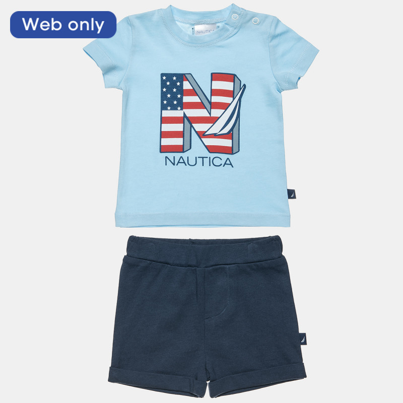 Set Nautica light blue top with print and shorts (6 months-3 years)