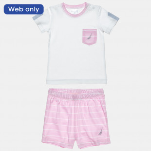 Σετ Nautica ροζ μπλούζα με σόρτς με κέντημα (6 μηνών-3 ετών)