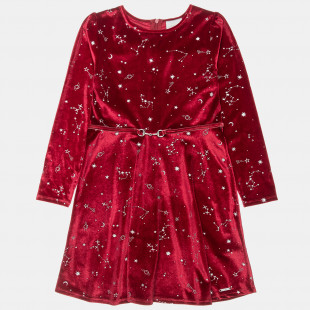 Dress velour with ruffles and shiny star pattern (6-14 years)