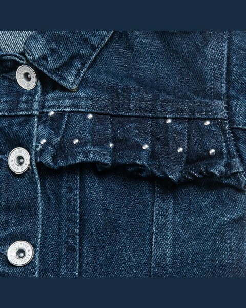 Denim jacket with metallic stras and ruffles (12 months-5 years)