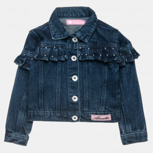 Denim jacket with metallic stras and ruffles (12 months-5 years)