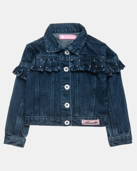 Denim jacket with metallic stras and ruffles (12 months-5 years)