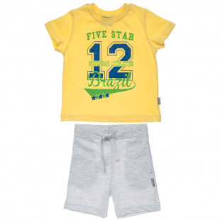 Σετ Five Star μπλούζα με τύπωμα 12 & μελανζέ βερμούδα (1-5 ετών)