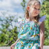 Dress with tropical pattern and ruffles (6-14 years)