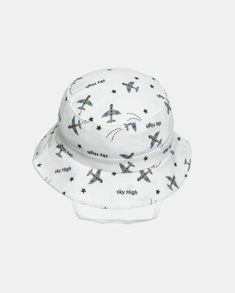 Bucket hat with aeroplanes in 4 colors (9-12 months)