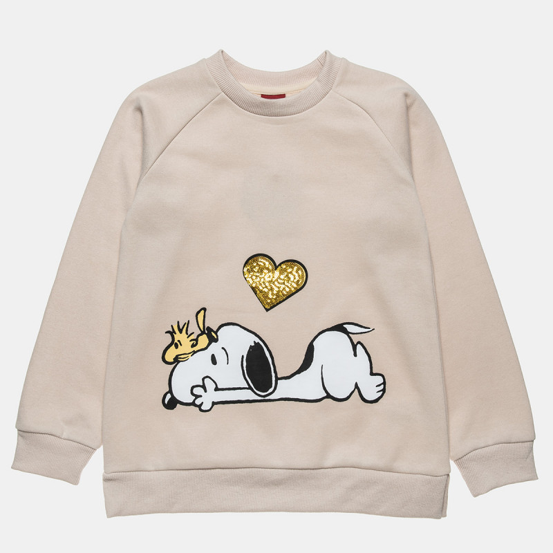 Long sleeve top cotton fleece blend with heart sequins (6-14 years)