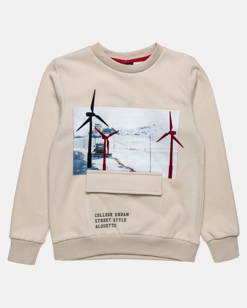 Long sleeve top cotton fleece blend with front pocket (6-16 years)