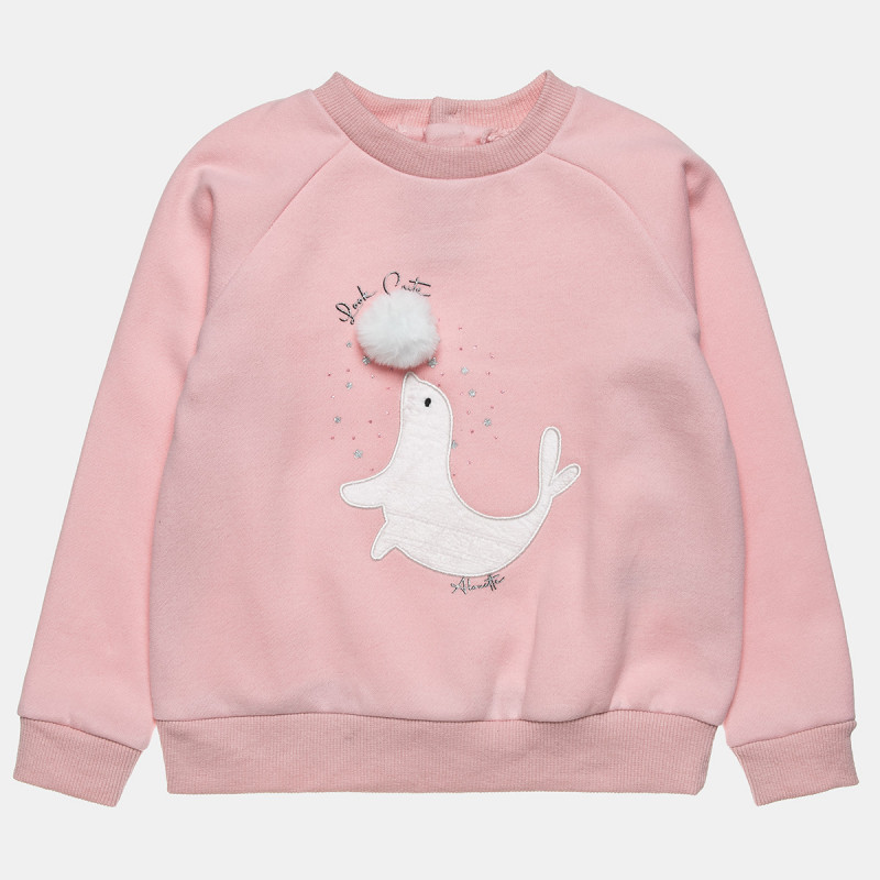 Long sleeve top cotton fleece blend with pom pon and glitter details (12 months-5 years)