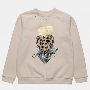 Long sleeve top cotton fleece blend with heart embroidery from faux fur (6-16 years)