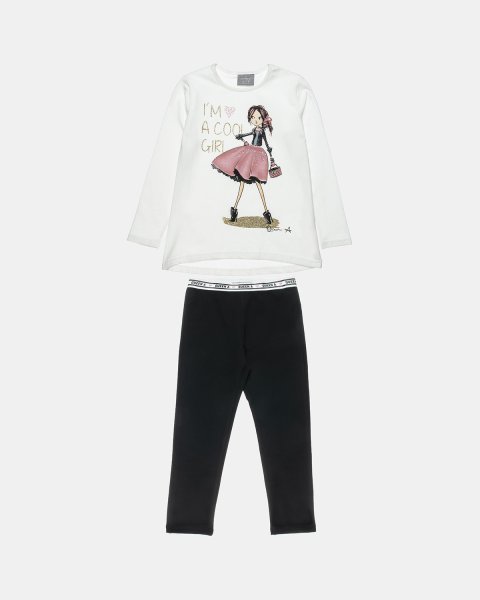 Set top with glitter details and cotton fleece blend leggings (6-16 years)