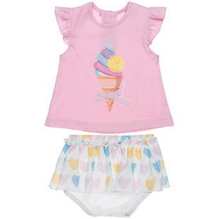 Σετ μπλούζα με βολάν & φούστα με μοτίβο καρδιές (3-18 μηνών)