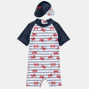 Swimwear True Blue with hat and crabs pattern (3 months-3 years)