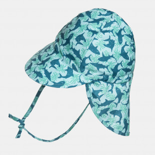 Hat with brim and neck protection with shark pattern (2-4 years)